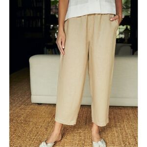 Quince 100% European Khaki Linen Pull On High Rise Relaxed Fit Casual Pants Size